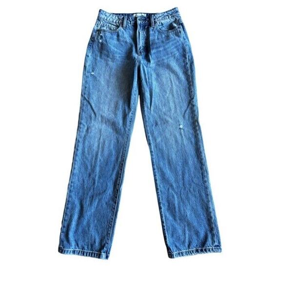 Fashion Nova Straight Distressed Jeans Size 28 Light Wash High Rise - Picture 1 of 9